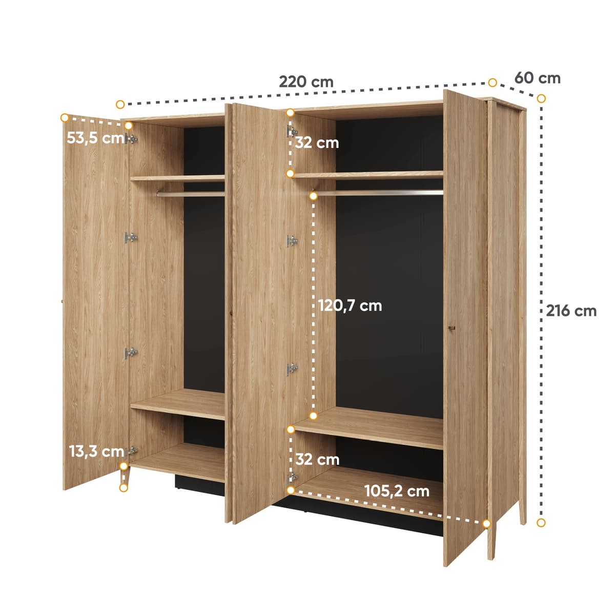 Cozy Hinged Door Wardorbe 220cm oiled oak