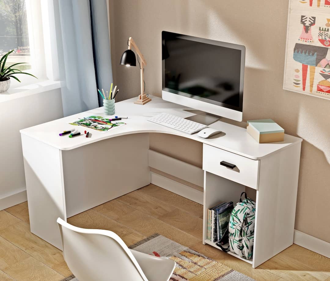 Corner Desk 155cm White Oak Wotan & Black