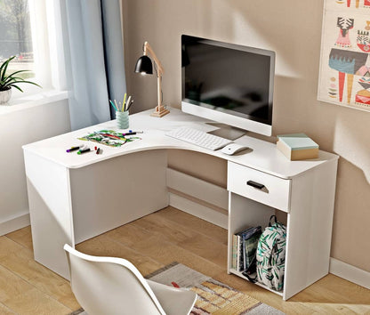 Corner Desk 155cm White Oak Wotan & Black
