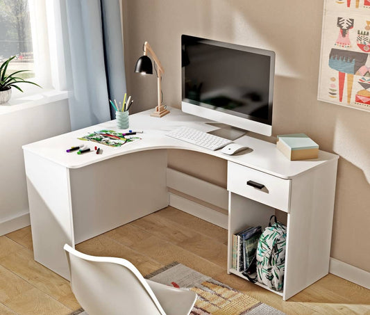 Corner Desk 155cm White Oak Wotan & Black