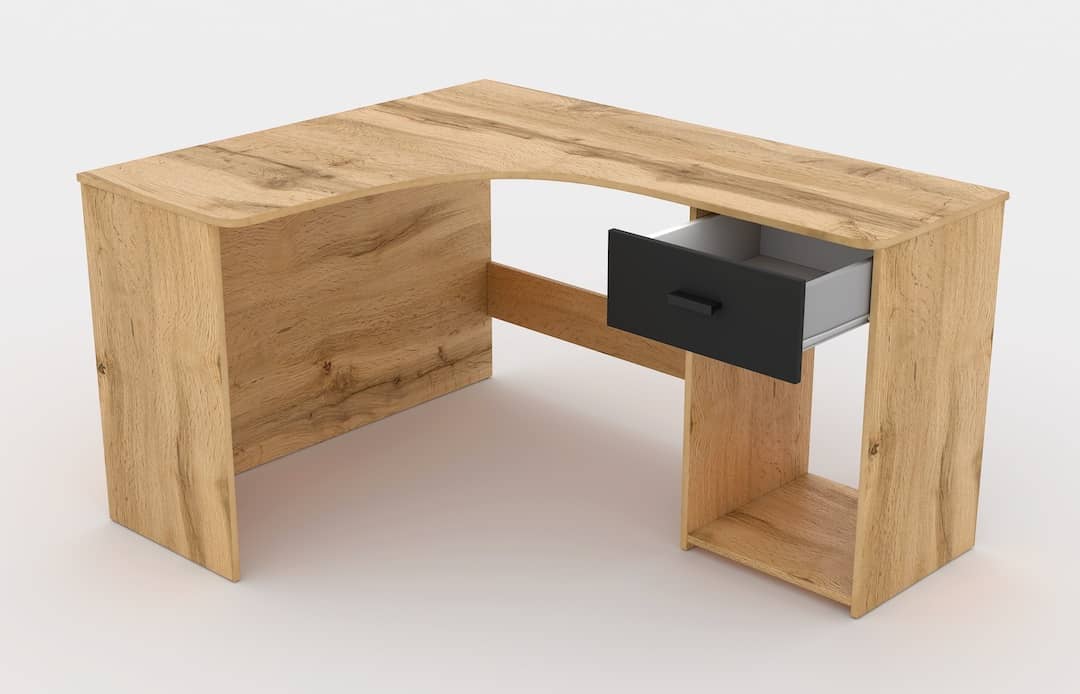 Corner Desk 155cm White Oak Wotan & Black