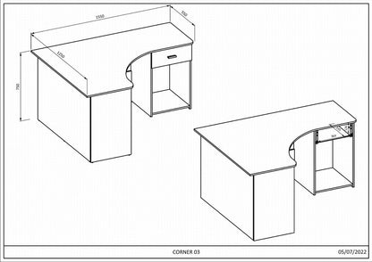 Corner Desk 155cm White Oak Wotan & Black