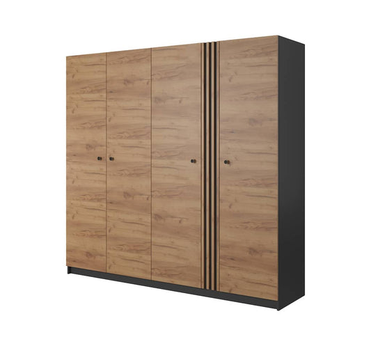 Deco Hinged Door Wardrobe 220cm Oak Golden & Anthracite