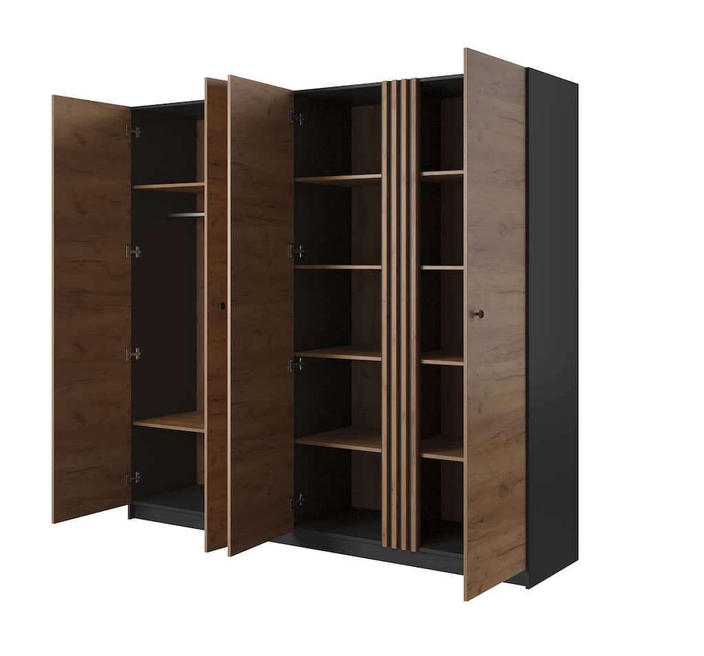 Deco Hinged Door Wardrobe 220cm Oak Golden & Anthracite