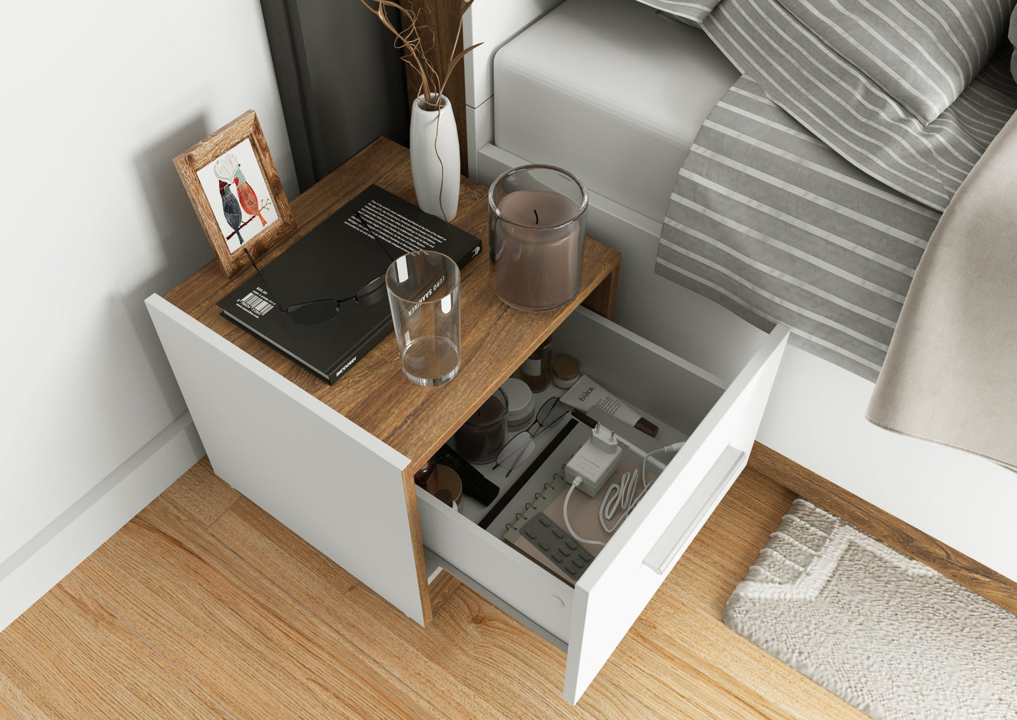 Dentro DT-03L Bedside Cabinet white matt