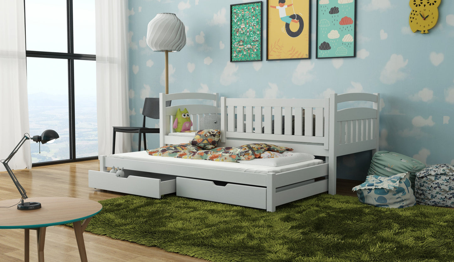 Wooden Bed Galaxy with Trundle and Storage white matt graphite pine