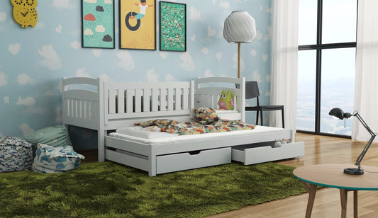 Wooden Bed Galaxy with Trundle and Storage white matt graphite pine