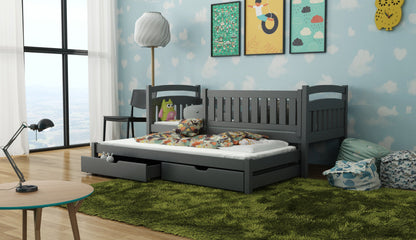 Wooden Bed Galaxy with Trundle and Storage white matt graphite pine