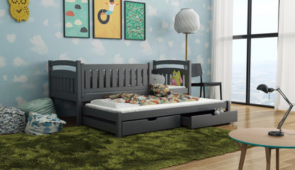 Wooden Bed Galaxy with Trundle and Storage white matt graphite pine