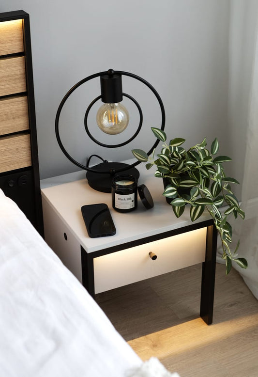 Gris Bedside Table 40cm Grey & Black
