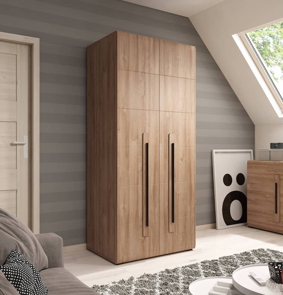 Tulsa 18 - 2 Door Wardrobe 90cm White Oak Grandson