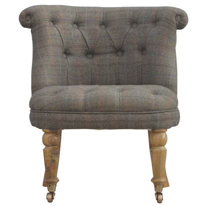 Small Multi Tweed Accent Chair. 100% Solid Wood Mango