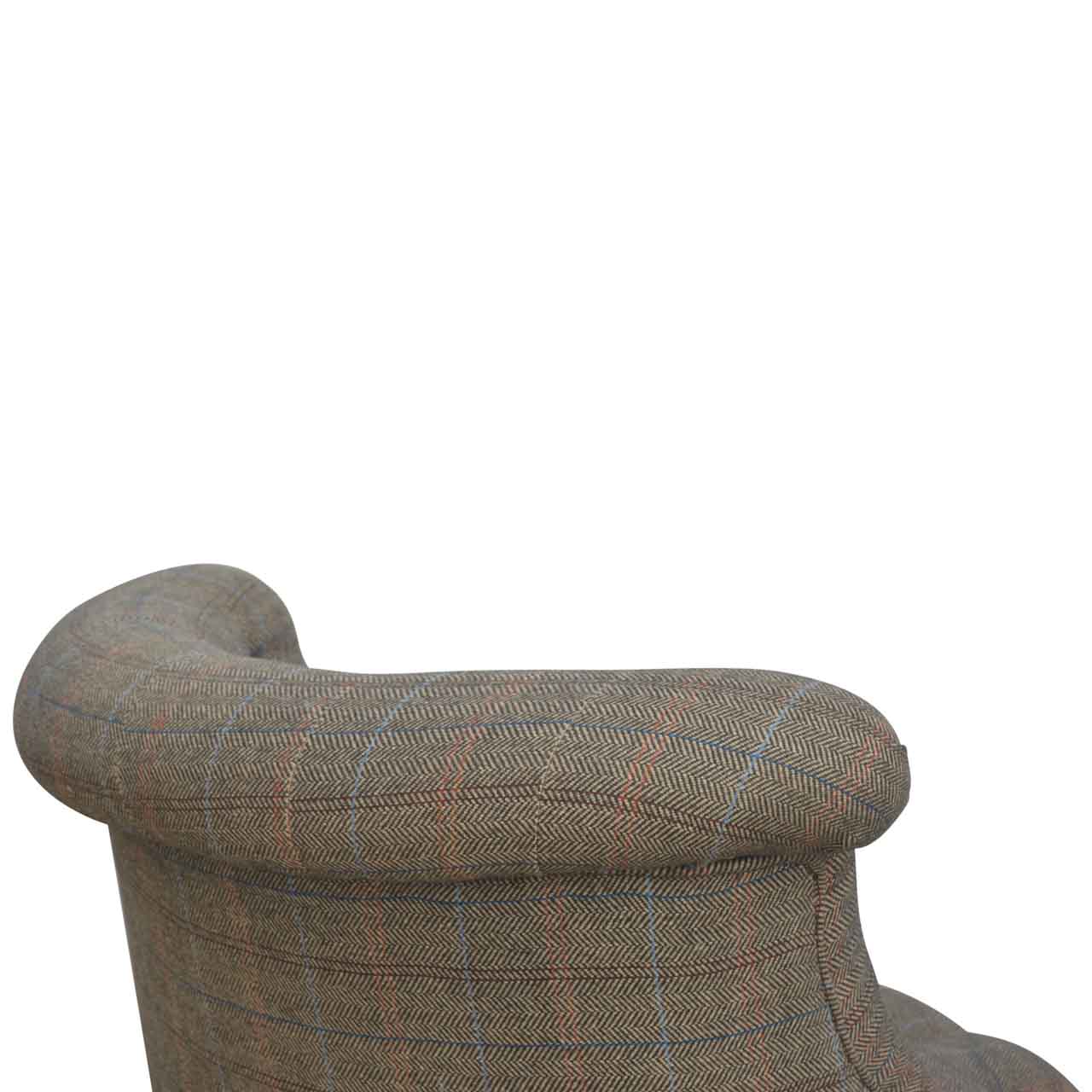 Small Multi Tweed Accent Chair. 100% Solid Wood Mango