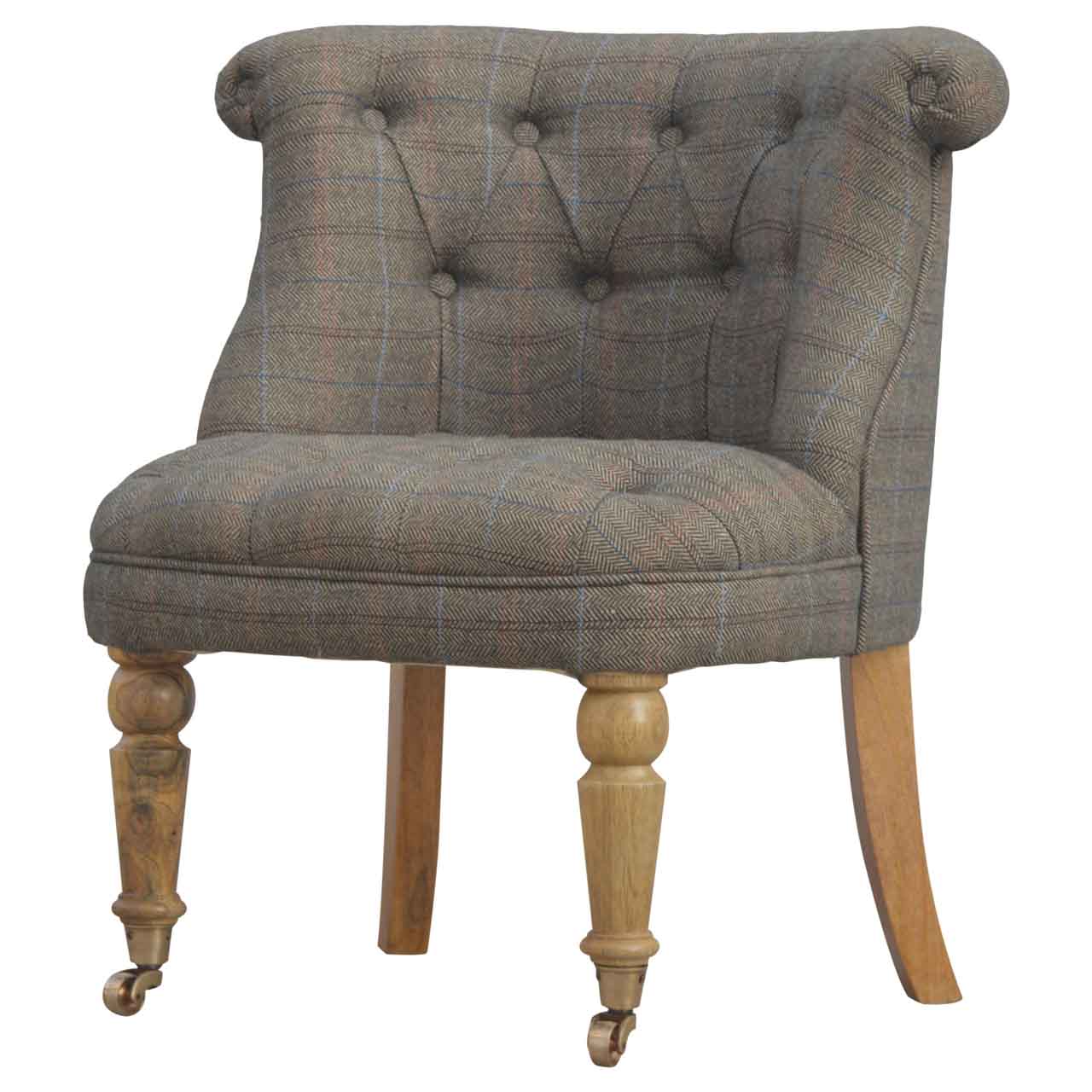 Small Multi Tweed Accent Chair. 100% Solid Wood Mango