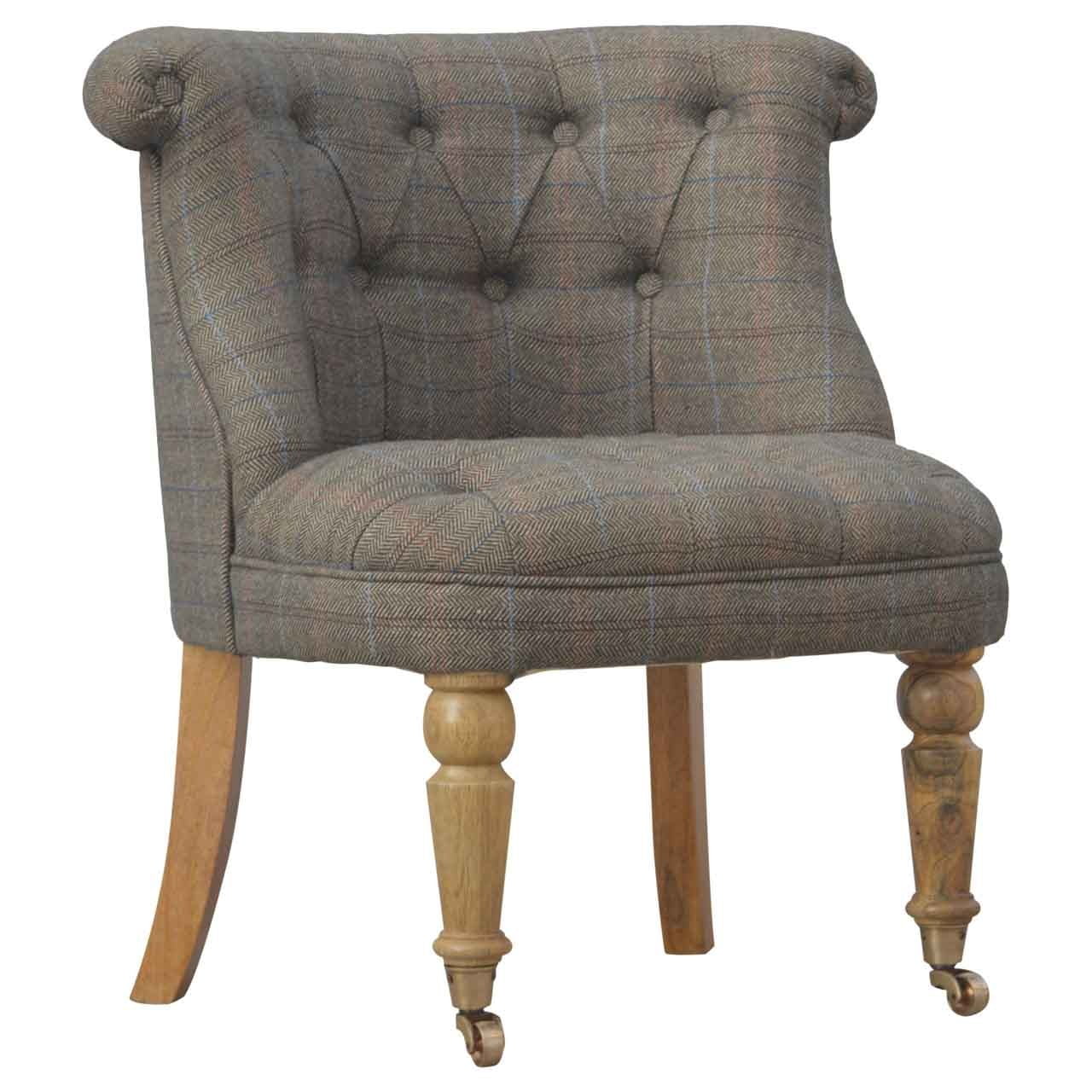 Small Multi Tweed Accent Chair. 100% Solid Wood Mango