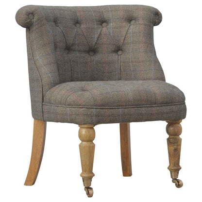 Small Multi Tweed Accent Chair. 100% Solid Wood Mango