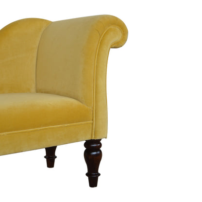 Mustard Velvet Chaise . Solid Wood Velvet finish