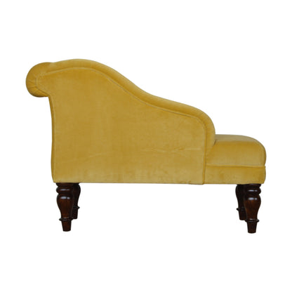 Mustard Velvet Chaise . Solid Wood Velvet finish