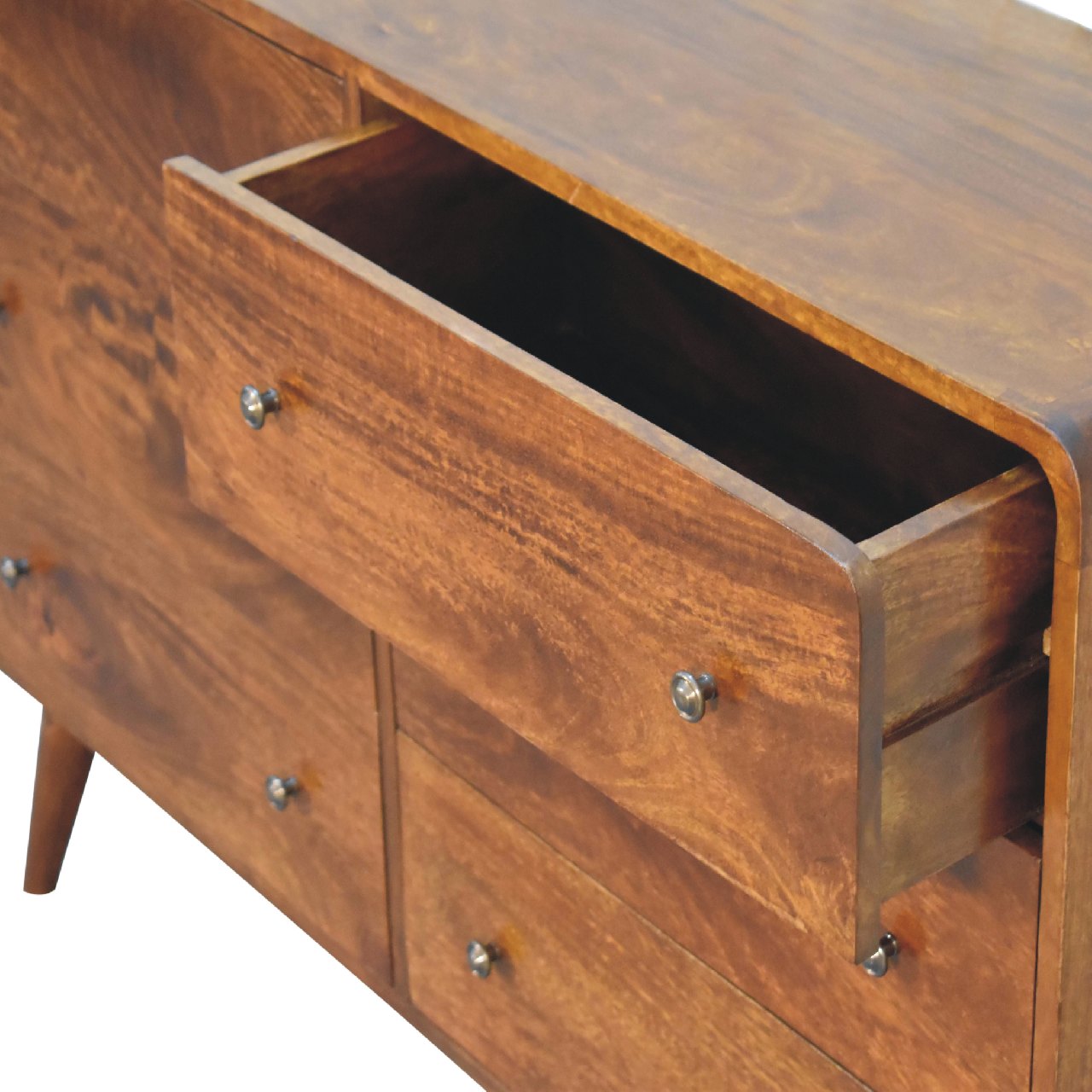 Large Curved Chestnut Chest. 100% Solid Mango Wood