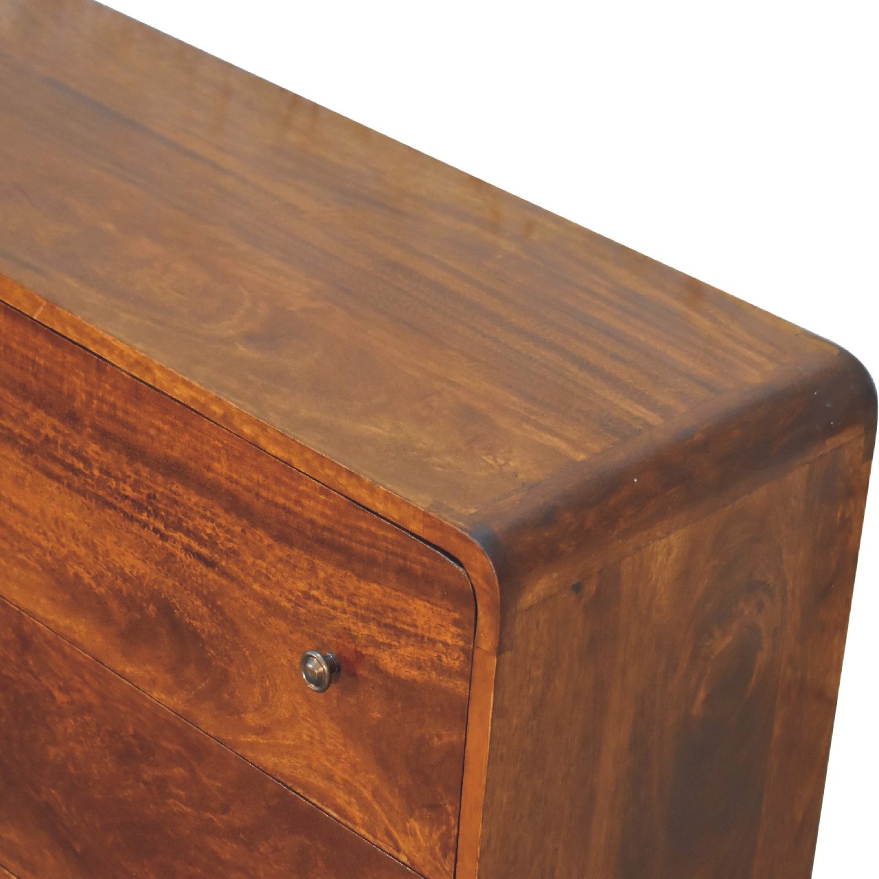 Large Curved Chestnut Chest. 100% Solid Mango Wood