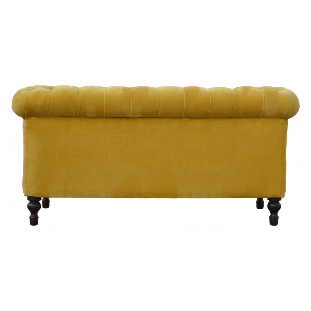 Mustard Velvet Chesterfield Sofa. 100% Solid Mango Walnut Finish