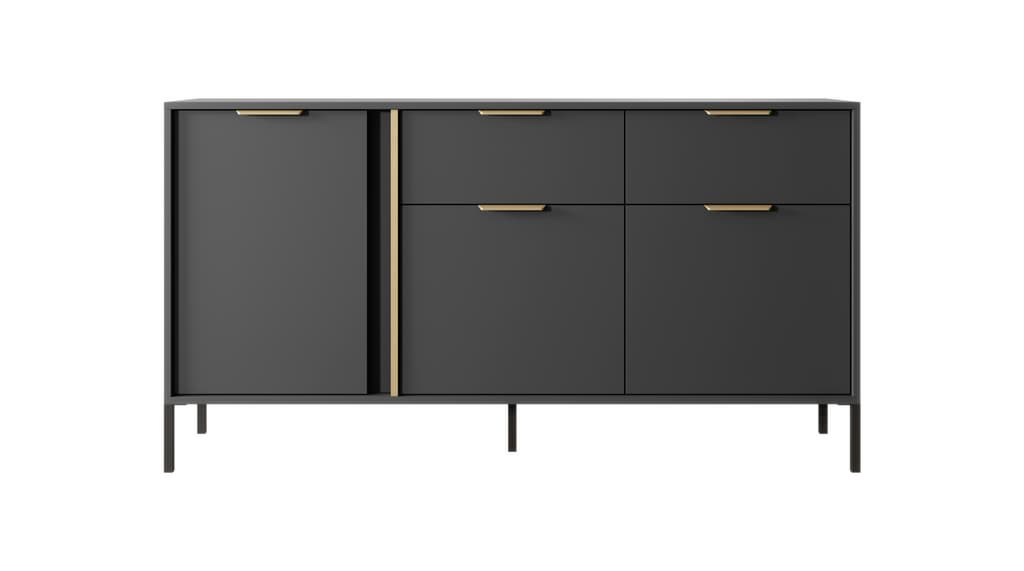 Lars Sideboard Cabinet 153cm [Drawers] Anthracite &amp; Gold