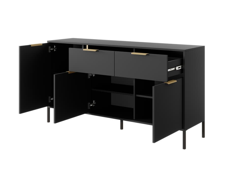 Lars Sideboard Cabinet 153cm [Drawers] Anthracite &amp; Gold