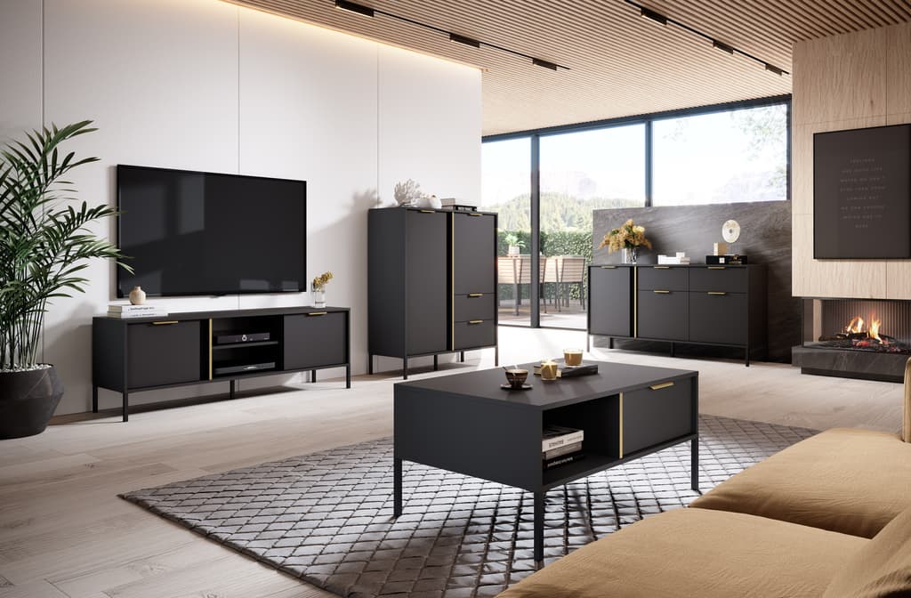 Lars Sideboard Cabinet  Anthracite &amp; Gold