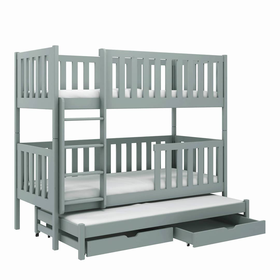 Lea Bunk Bed with Trundle and Storage grey