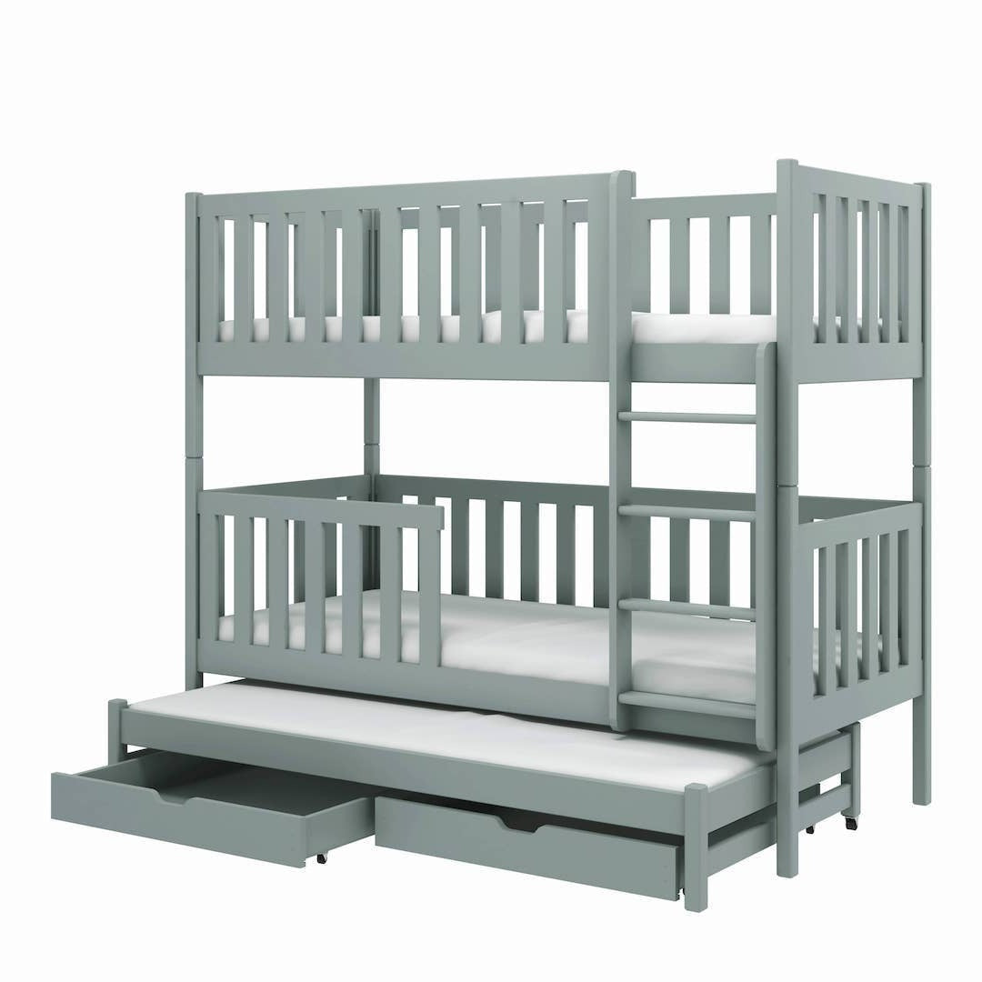 Lea Bunk Bed with Trundle and Storage grey