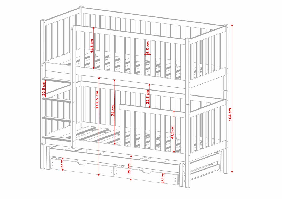 Lea Bunk Bed with Trundle and Storage grey