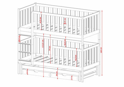 Lea Bunk Bed with Trundle and Storage grey