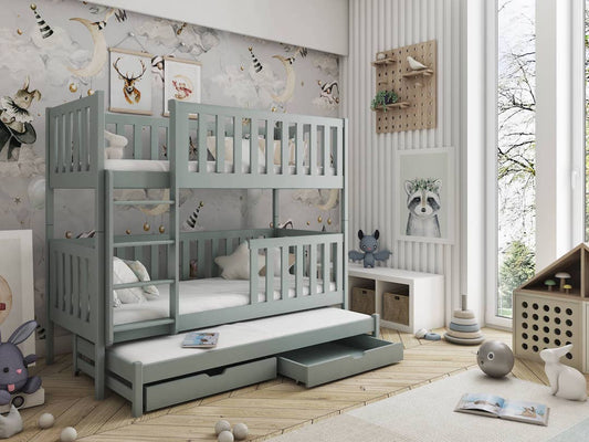 Lea Bunk Bed with Trundle and Storage grey