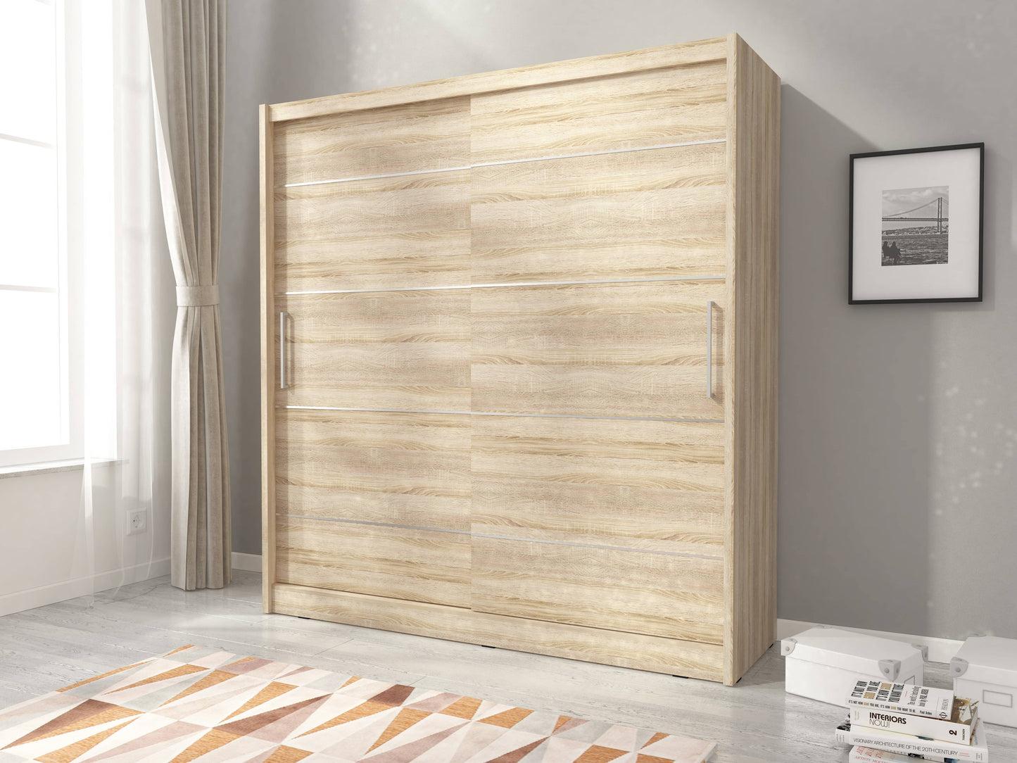 Maja Alu Sliding Door Wardrobe 180cm white matt oak sonoma