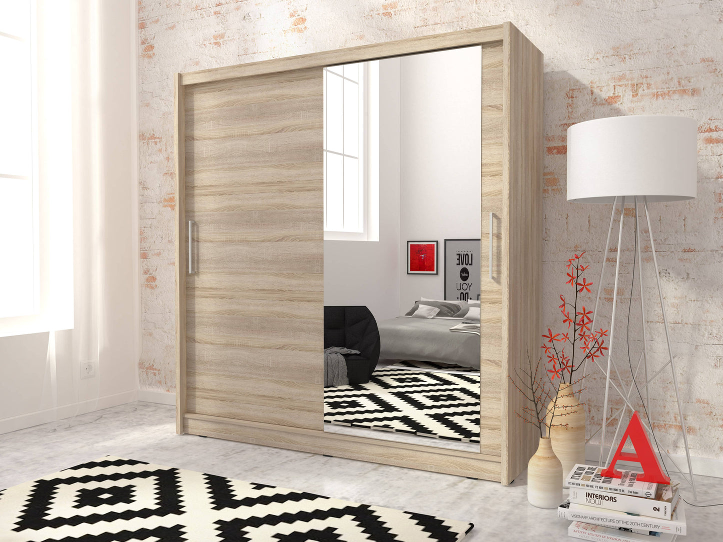 Maja I Sliding Door Wardrobe 180cm white matt oak sonoma