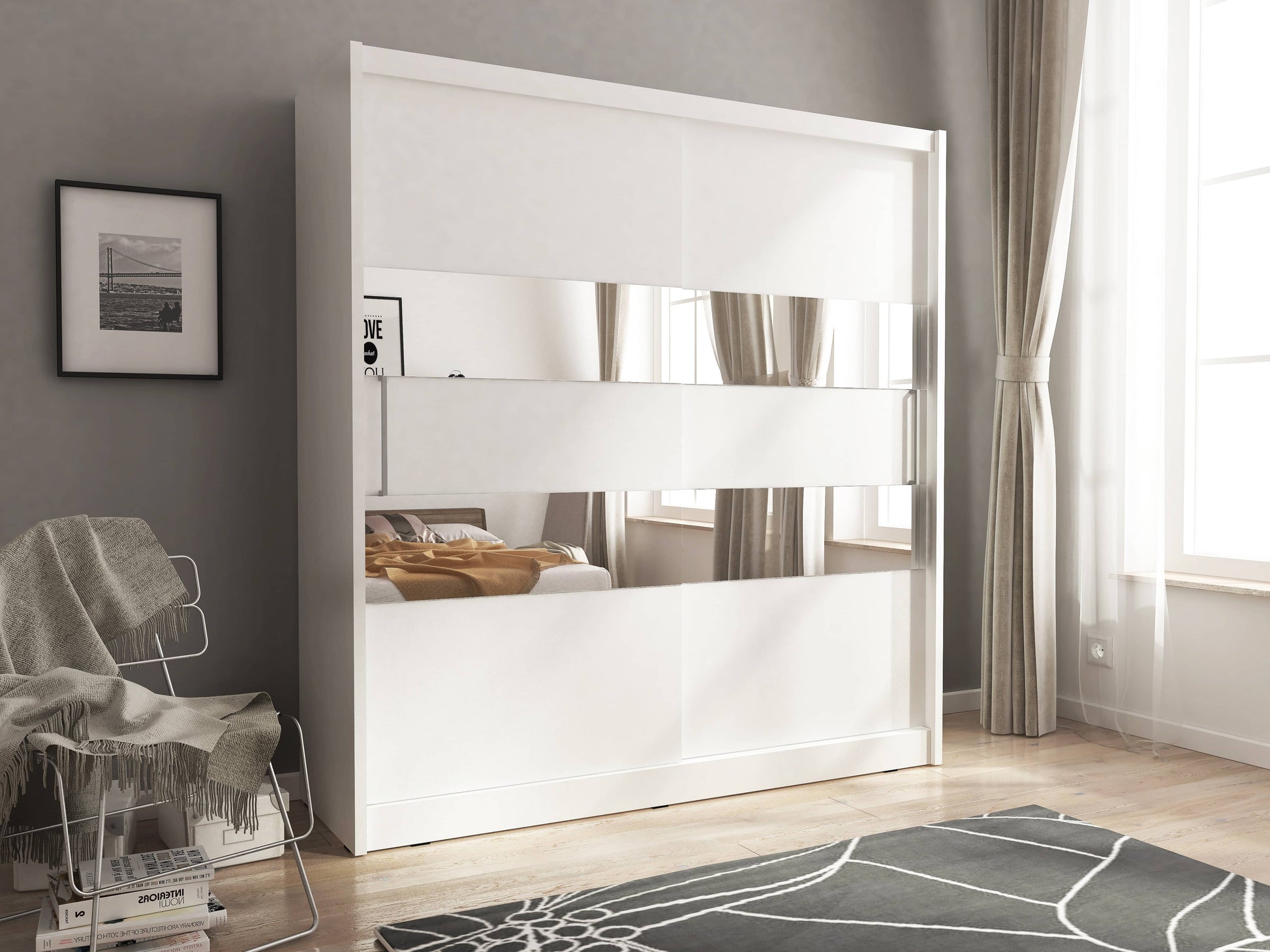 Maja II Sliding Door Wardrobe 180cm white matt oak sonoma