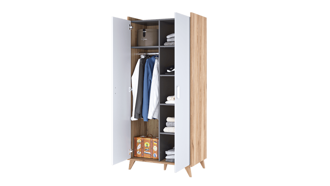 Mood Hinged Wardrobe Oak Castello White Grey