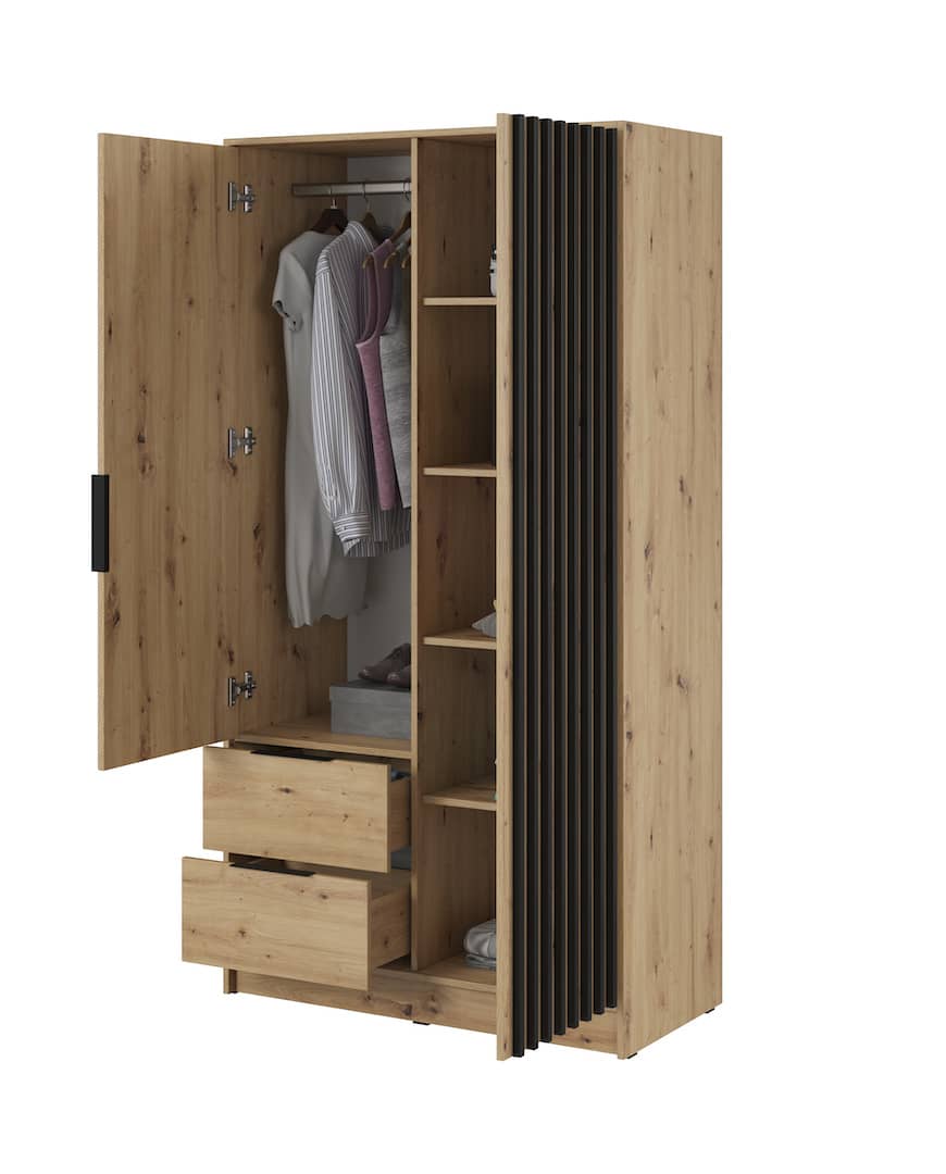 Nelly Hinged Door Wardrobe 105cm [Mirror] oak artisan graphite grey 