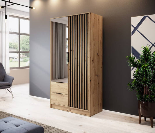 Nelly Hinged Door Wardrobe 105cm [Mirror] oak artisan graphite grey 