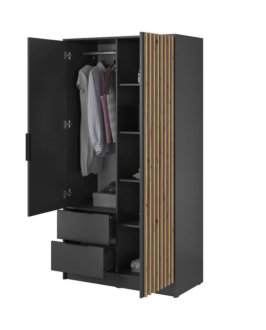 Nelly Hinged Door Wardrobe 105cm [Mirror] oak artisan graphite grey 