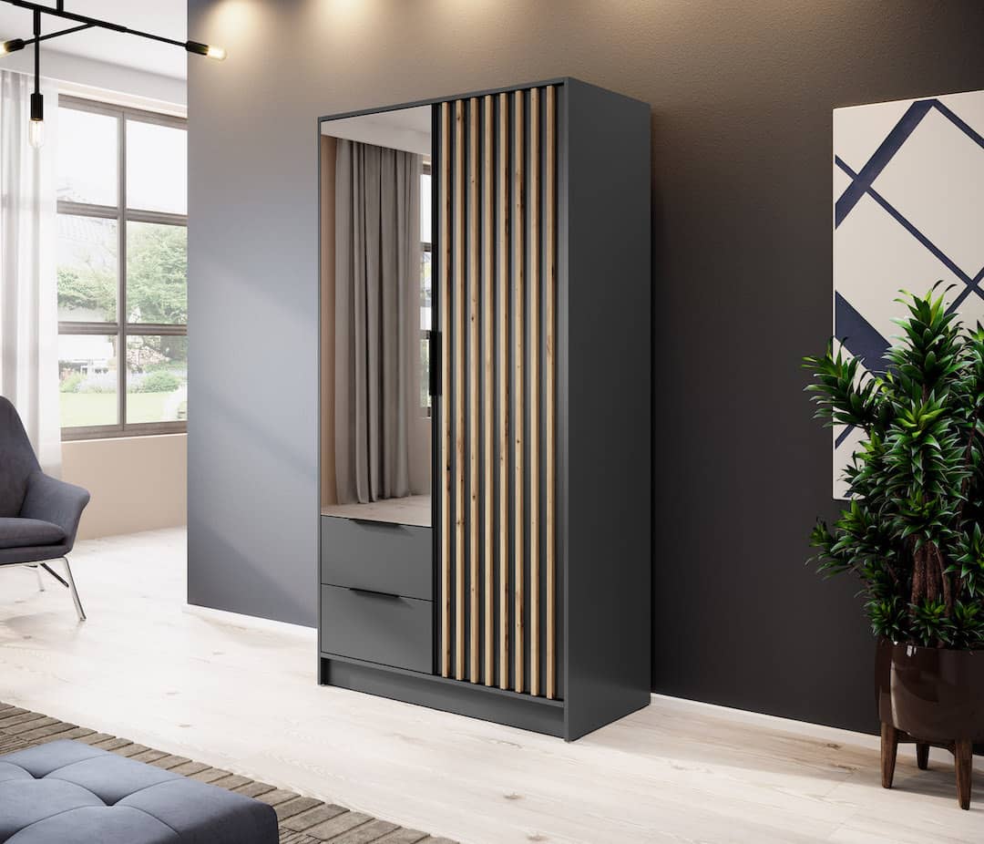 Nelly Hinged Door Wardrobe 105cm [Mirror] oak artisan graphite grey 