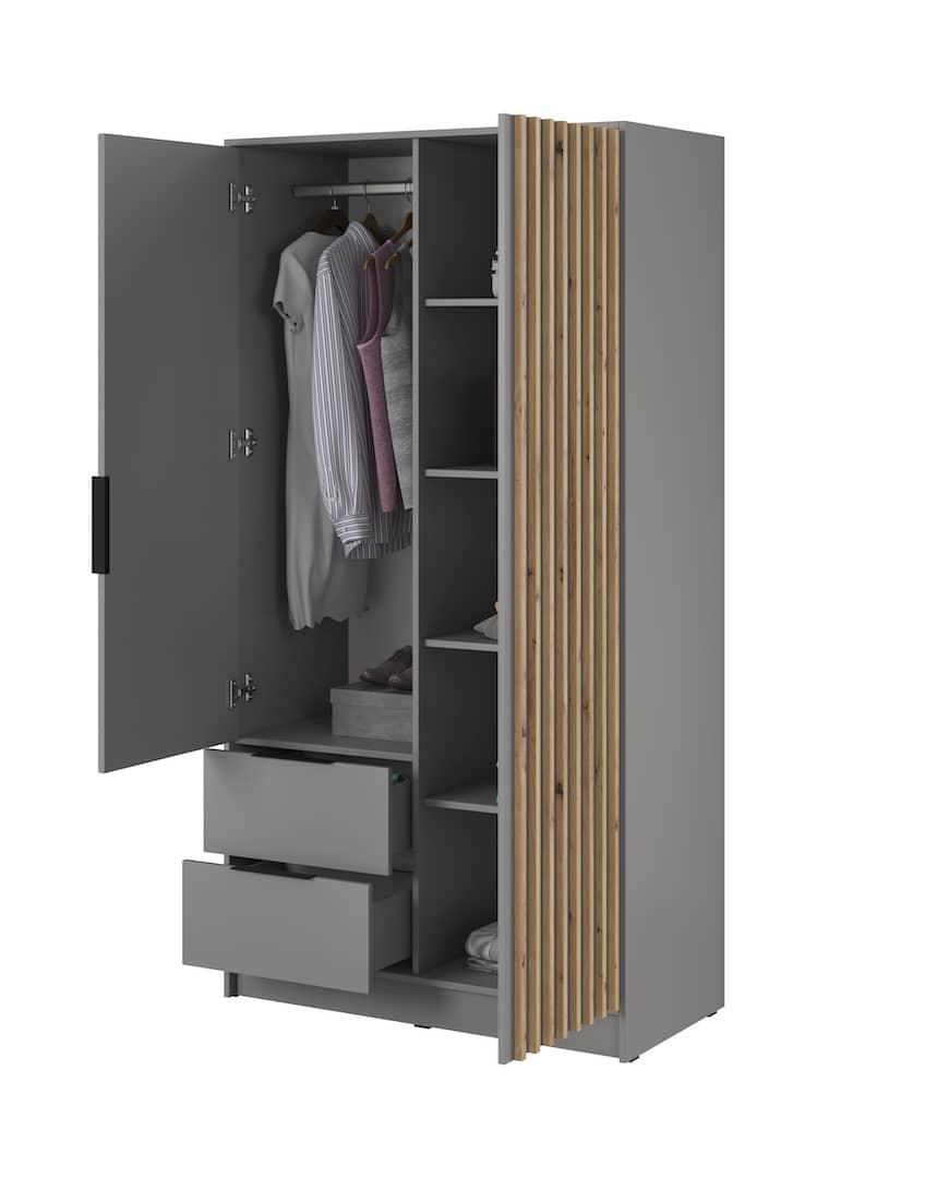 Nelly Hinged Door Wardrobe 105cm [Mirror] oak artisan graphite grey 