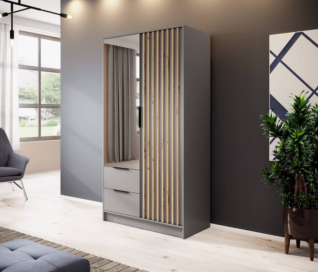 Nelly Hinged Door Wardrobe 105cm [Mirror] oak artisan graphite grey 