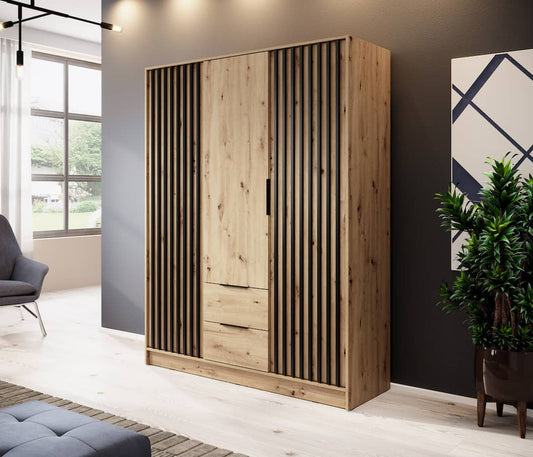 Nelly Hinged Door Wardrobe 155cm oak artisan graphite grey