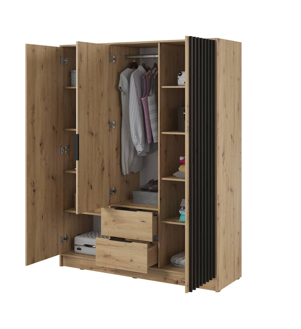 Nelly Hinged Door Wardrobe 155cm oak artisan graphite grey