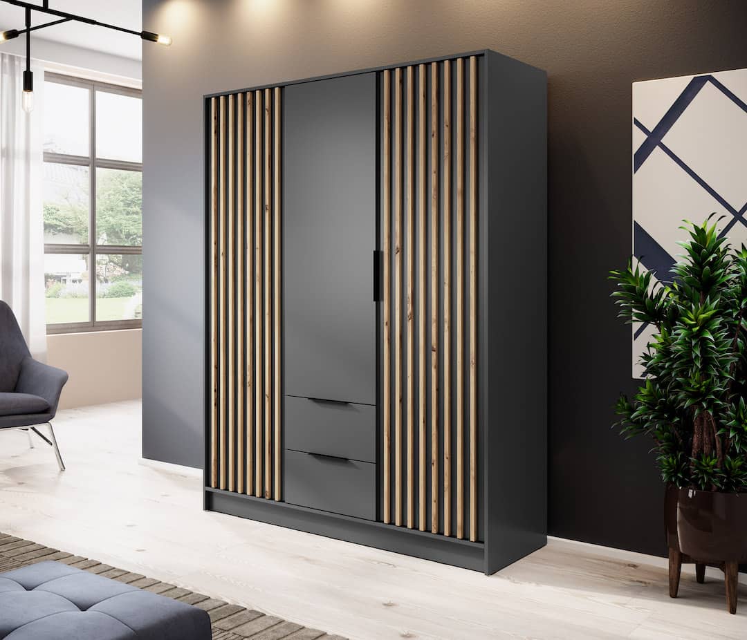 Nelly Hinged Door Wardrobe 155cm oak artisan graphite grey