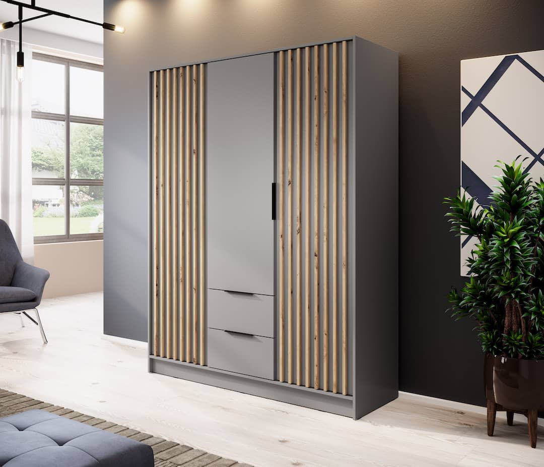 Nelly Hinged Door Wardrobe 155cm oak artisan graphite grey