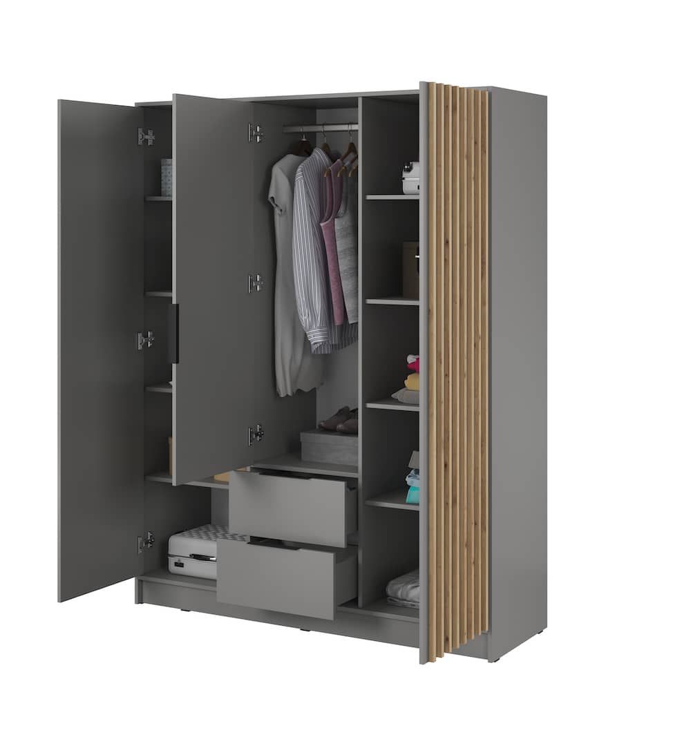 Nelly Hinged Door Wardrobe 155cm oak artisan graphite grey