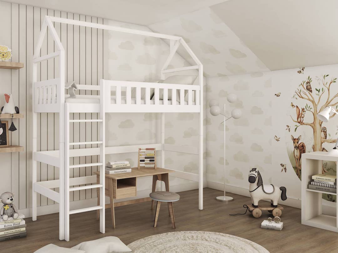 Otylia Loft Bed, Solid Pine Wood