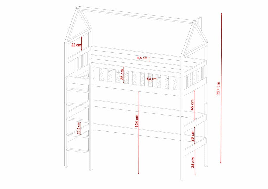 Otylia Loft Bed, Solid Pine Wood
